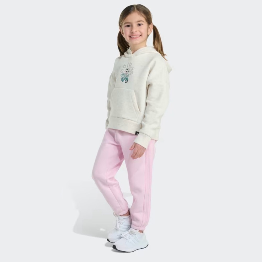adidas Kids Cream Hoodie and Pink Joggers Matching Set